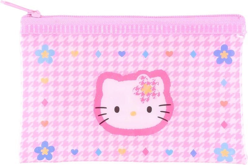 MENBLY Kitty 50th Anniversary Zipper Bag - 4.72x2.95 in Cute Vinyl Card Wallet & Organizer, Kawaii Flat Pouch, Clear Zipper Pouch, Storage Bag (Pink Plaid Kitty) - Image 3